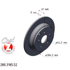 280.3185.52 Zimmermann Sport Z Спортивный задний тормозной диск с перфорацией 304x9 на HONDA CR-V II (RD_) с двигателем 2.0