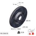 Спортивный передний правый тормозной диск с насечками 356х34 Zimmermann Black Z