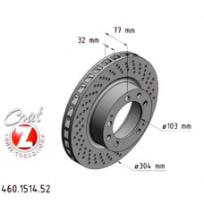 460.1514.52 Zimmermann Sport Z Спортивный передний правый тормозной диск с перфорацией 304x32 на PORSCHE 928 с двигателем 5.0 GT