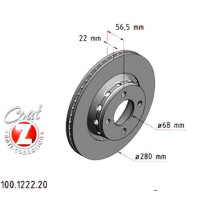 100.1222.20 Zimmermann Передний тормозной диск 280x22 на AUDI CABRIOLET B3 (8G7) с двигателем 1.8