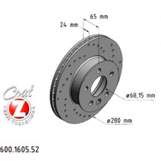 600.1605.52 Zimmermann Sport Z Спортивный передний тормозной диск с перфорацией 280x24 на VW TRANSPORTER T4 C БОРТОВОЙ ПЛАТФОРМОЙ/ХОДОВАЯ ЧАСТЬ (70E, 70L ) с двигателем 1.9 TD