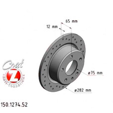 150.1274.52 Zimmermann Sport Z Спортивный задний тормозной диск с перфорацией 282x12 на BMW 3 КАБРИОЛЕТ (E30) с двигателем M3 2.3