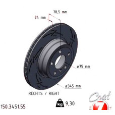 150.3451.55 Zimmermann Black Z Спортивный задний правый тормозной диск с насечками 345x24 на BMW X6 (E71, E72) с двигателем xDrive 35 i 224 кВт (305 л.с.)