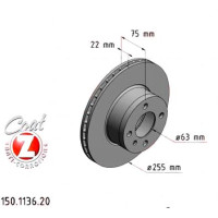 150.1136.20 Zimmermann Передний тормозной диск 255x22 на BMW 3 (E21) с двигателем 323 i