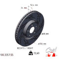 Спортивний передній правий гальмівний диск з насічками 356х34 Zimmermann Black Z