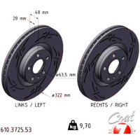 610.3725.53 Zimmermann Black Z Спортивный передний тормозной диск с насечками 322x28 на VOLVO ASIA S60 с двигателем T8 Plug-in Hybrid AWD 288 кВт (392 л.с.)