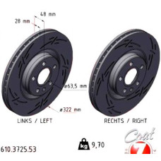 610.3725.53 Zimmermann Black Z Спортивный передний тормозной диск с насечками 322x28 на VOLVO ASIA S60 с двигателем T3