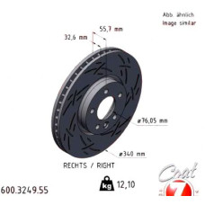 600.3249.55 Zimmermann Black Z Спортивный передний правый тормозной диск с насечками 340x33 на VW TRANSPORTER T5 C БОРТОВОЙ ПЛАТФОРМОЙ/ХОДОВАЯ ЧАСТЬ (7JD, 7JE ) с двигателем 2.0 TDI 75 кВт (102 л.с.)