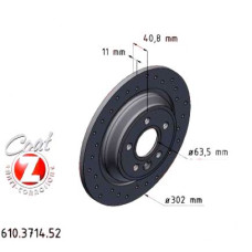 610.3714.52 Zimmermann Sport Z Спортивный задний тормозной диск с перфорацией 302x11 на VOLVO CHANGAN S80L с двигателем 3.0 AWD 224 кВт (305 л.с.)