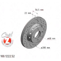 100.1222.52 Zimmermann Sport Z Спортивный передний тормозной диск с перфорацией 280x22 на AUDI CABRIOLET B3 (8G7) с двигателем 1.8