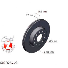 600.3264.20 Zimmermann Передний тормозной диск 280x22 на VW JETTA IV (162, 163, AV3, AV2) с двигателем 1.4 TSI 110 кВт (150 л.с.)