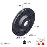 Спортивный передний левый тормозной диск с насечками 356х34 100336054 Otto Zimmermann Black Z