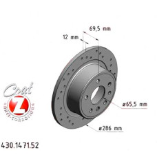 430.1471.52 Zimmermann Sport Z Спортивный задний тормозной диск с перфорацией 286x12 на OPEL OMEGA B УНИВЕРСАЛ (V94) с двигателем 2.0 DTI 16V (F35, M35, P35)
