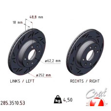 285.3510.53 Zimmermann Black Z Спортивный передний тормозной диск с насечками 252x18 на HYUNDAI i10 III (AC3, AI3) с двигателем 1.0 MPi 49 кВт (67 л.с.)