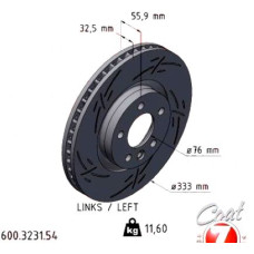 600.3231.54 Zimmermann Black Z Спортивный передний левый тормозной диск с насечками 333x32 на VW TRANSPORTER T5 C БОРТОВОЙ ПЛАТФОРМОЙ/ХОДОВАЯ ЧАСТЬ (7JD, 7JE ) с двигателем 2.5 TDI 4motion 128 кВт (174 л.с.)