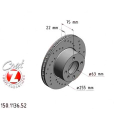 150.1136.52 Zimmermann Sport Z Спортивный передний тормозной диск с перфорацией 255x22 на BMW 3 (E21) с двигателем 320 i