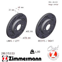 280315353 Zimmermann Black Z Спортивный передний левый тормозной диск с насечками 262x21