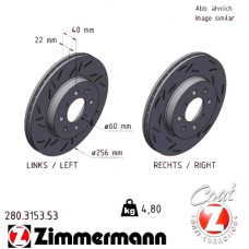 280315353 Zimmermann Black Z Спортивный передний левый тормозной диск с насечками 262x21