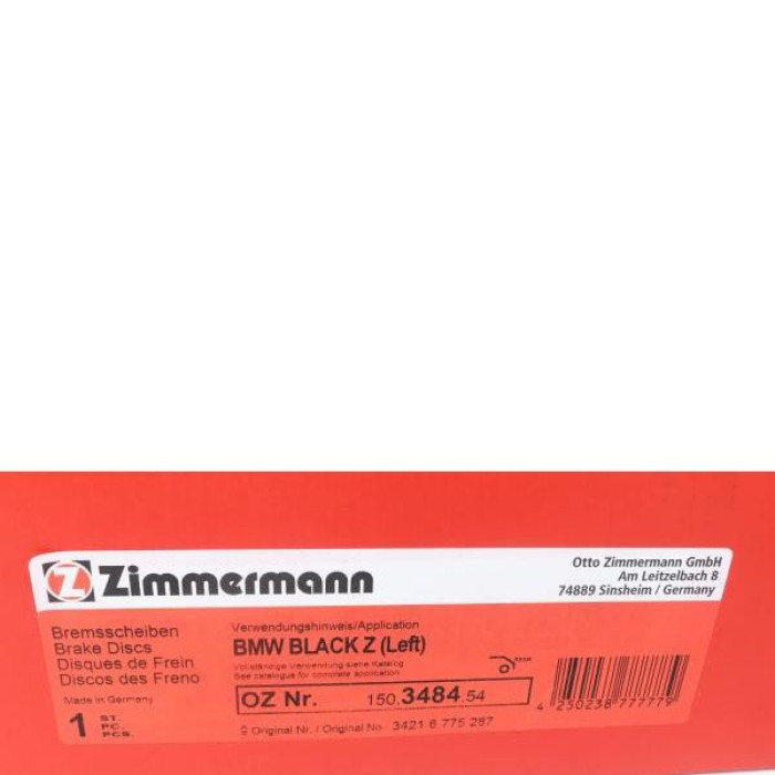 150.3484.54 Спортивний задній лівий гальмівний диск 330x20 Otto Zimmermann Black Z 150.3484.54 Спортивний задній лівий гальмівний диск 330x20 Otto Zimmermann Black Z