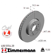 400555420 Zimmermann Coat Z Передний тормозной диск 330x32