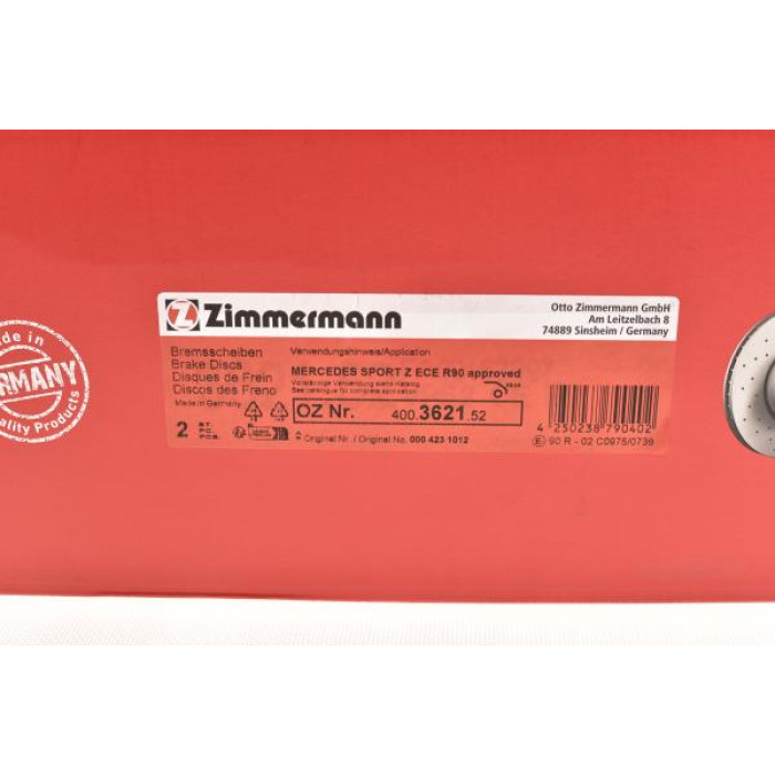 400.3621.52 Zimmermann Sport Z Спортивный задний тормозной диск с