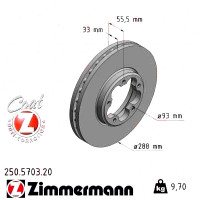250570320 Zimmermann Coat Z Передний тормозной диск 288x33