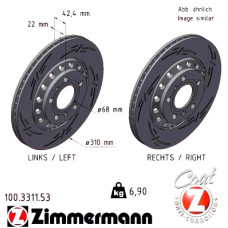 100331153 Zimmermann Black Z Спортивный задний левый тормозной диск с насечками 310x22