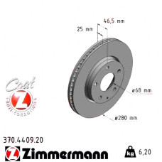 370440920 Zimmermann Coat Z Передний тормозной диск 280x25
