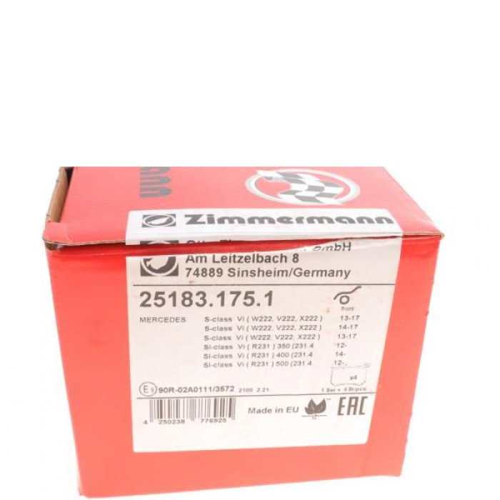25183.175.1 Передние тормозные колодки Otto Zimmermann 25183.175.1 Передние тормозные колодки Otto Zimmermann