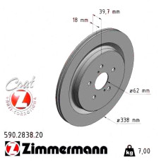 590283820 Zimmermann Coat Z Задний тормозной диск 338x18