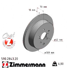 590284320 Zimmermann Coat Z Задний тормозной диск 309x18