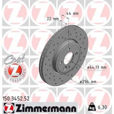 Спортивный передний тормозной диск с перфорацией 294x22 150345252 Otto Zimmermann Sport Z