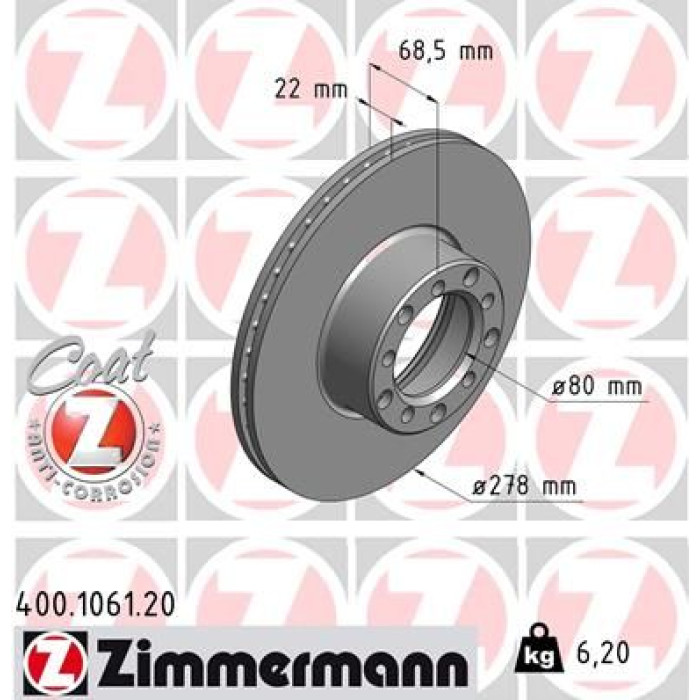 400.1061.20 Передній гальмівний диск 278x22 Otto Zimmermann 400.1061.20 Передній гальмівний диск 278x22 Otto Zimmermann