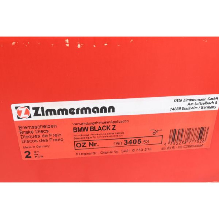 150.3405.53 Спортивный задний тормозной диск 320x20 Otto Zimmermann Black Z 150.3405.53 Спортивный задний тормозной диск 320x20 Otto Zimmermann Black Z