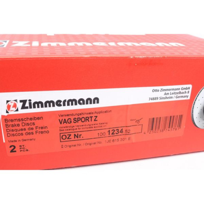 100.1234.52 Zimmermann Sport Z Спортивный передний тормозной диск с перфорацией 280x22 на VW GOLF IV (1J1) с двигателем 1.8 4motion 100.1234.52 Zimmermann Sport Z Спортивный передний тормозной диск с перфорацией 280x22 на VW GOLF IV (1J1) с двигателем 1.8 4motion