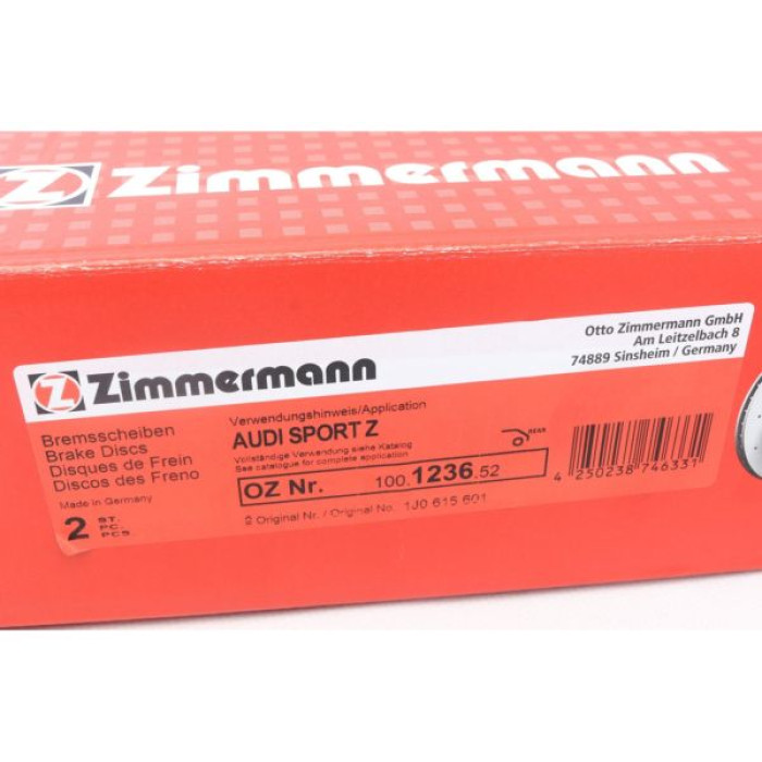 100.1236.52 Zimmermann Sport Z Спортивный задний тормозной диск с перфорацией 230x9 на VW BORA Variant (1J6) с двигателем 1.8 T 100.1236.52 Zimmermann Sport Z Спортивный задний тормозной диск с перфорацией 230x9 на VW BORA Variant (1J6) с двигателем 1.8 T
