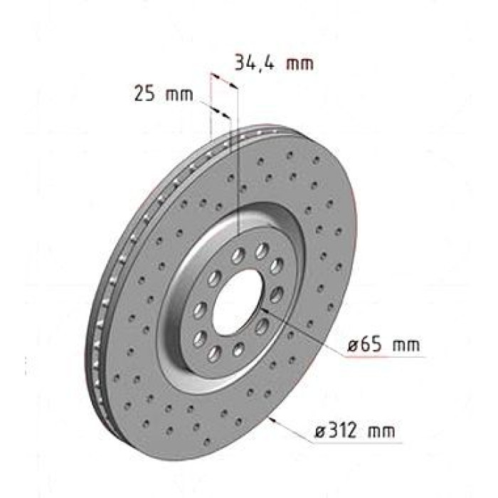 100.1240.52 Zimmermann Sport Z Спортивный передний тормозной диск с перфорацией 312x25 на VW BORA (1J2) с двигателем 1.8 100.1240.52 Zimmermann Sport Z Спортивный передний тормозной диск с перфорацией 312x25 на VW BORA (1J2) с двигателем 1.8