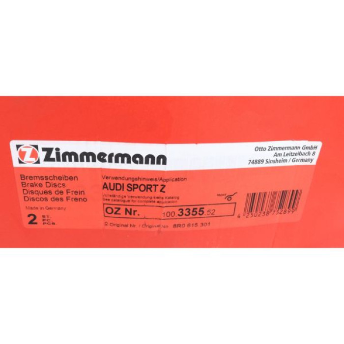 100.3355.52 Спортивный передний тормозной диск 320x30 Otto Zimmermann Sport Z 100.3355.52 Спортивный передний тормозной диск 320x30 Otto Zimmermann Sport Z
