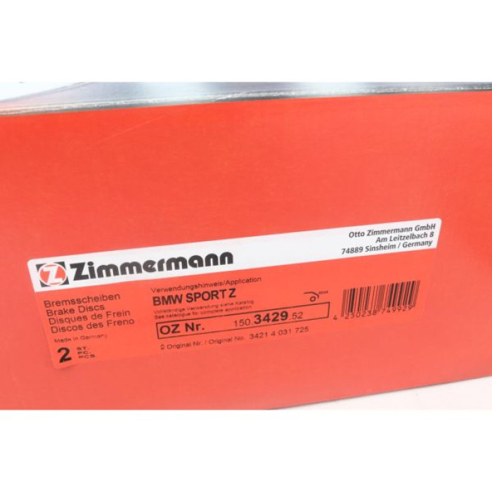 150.3429.52 Спортивный задний тормозной диск 296x10,5 Otto Zimmermann Sport Z 150.3429.52 Спортивный задний тормозной диск 296x10,5 Otto Zimmermann Sport Z