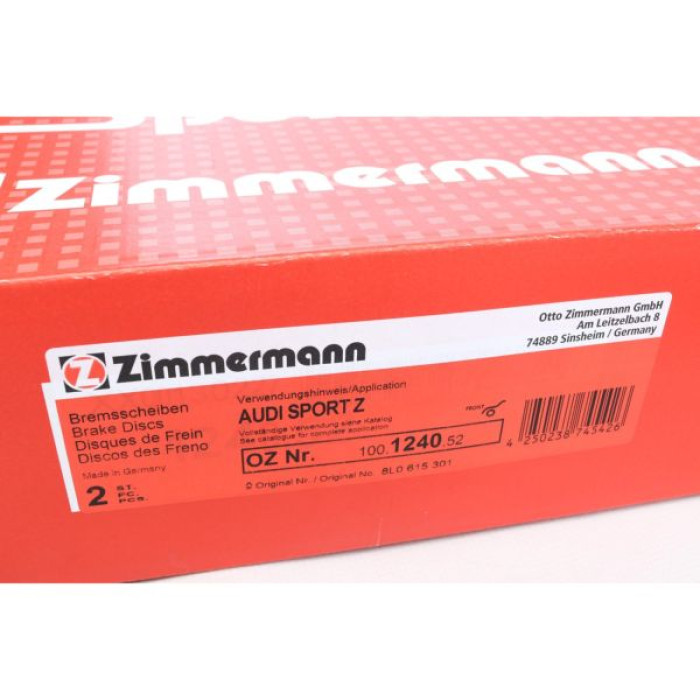 100.1240.52 Zimmermann Sport Z Спортивный передний тормозной диск с перфорацией 312x25 на VW BORA (1J2) с двигателем 1.8 100.1240.52 Zimmermann Sport Z Спортивный передний тормозной диск с перфорацией 312x25 на VW BORA (1J2) с двигателем 1.8