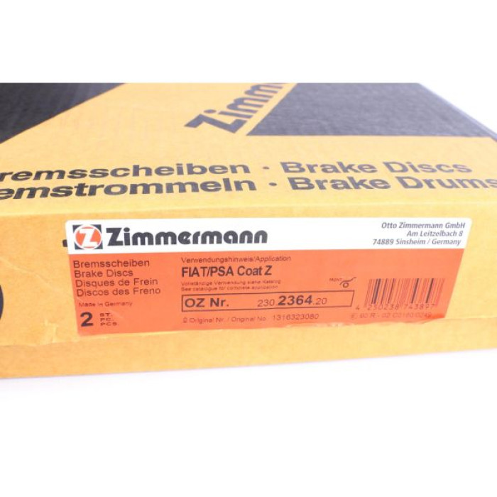 230.2364.20 Передний тормозной диск 257x20 Otto Zimmermann CoatZ 230.2364.20 Передний тормозной диск 257x20 Otto Zimmermann CoatZ