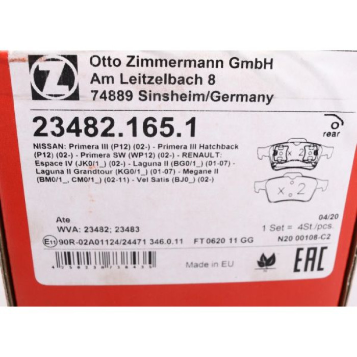 23482.165.1 Задние тормозные колодки Otto Zimmermann 23482.165.1 Задние тормозные колодки Otto Zimmermann