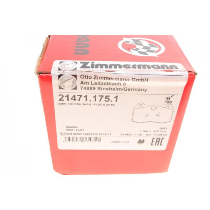 21471.175.1 Передние тормозные колодки Otto Zimmermann 21471.175.1 Передние тормозные колодки Otto Zimmermann