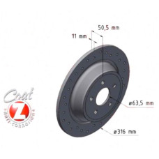 250.1378.52 Zimmermann Sport Z Спортивный задний тормозной диск с перфорацией 316x11 на FORD KUGA II (DM2) с двигателем 1.5 EcoBoost 88 кВт (120 л.с.)