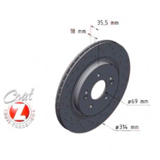 285.3545.52 Zimmermann Sport Z Спортивный задний тормозной диск с перфорацией 314x18 на HYUNDAI SANTA FE IV (TM, TMA) с двигателем 2.5 MPI