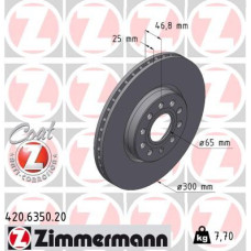 420.6350.20 Zimmermann Передний тормозной диск 300x25 на MG ZS SUV (AZS1) с двигателем EV (ZS11)