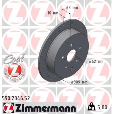 590.2846.52 Zimmermann Sport Z Спортивный задний тормозной диск с перфорацией 309x10 на TOYOTA HIGHLANDER / KLUGER (_U5_) с двигателем 2.7 (ASU50)