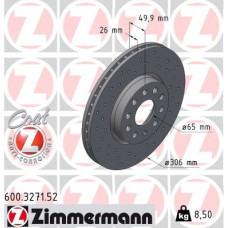 600.3271.52 Zimmermann Sport Z Спортивный передний тормозной диск с перфорацией 306x26 на VW GOLF VIII Variant (CG5) с двигателем 2.0 TDI 85 кВт (116 л.с.)