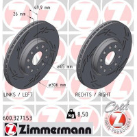 600.3271.53 Zimmermann Black Z Спортивный передний тормозной диск с насечками 306x26 на VW GOLF VIII Variant (CG5) с двигателем 2.0 TDI 85 кВт (116 л.с.)