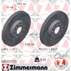 600.3271.53 Zimmermann Black Z Спортивный передний тормозной диск с насечками 306x26 на VW GOLF VIII Variant (CG5) с двигателем 2.0 TDI 85 кВт (116 л.с.)